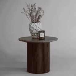 Nohr Ronde Bijzettafel|Ronde Bijzettafel Adrin Marmerlook, 52cm Walnoot