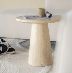 Eleonora Ronde Bijzettafel|Ronde Bijzettafel Aime Travertin, 45cm Beige