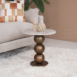 Richmond Interiors Ronde Bijzettafel|Ronde Bijzettafel Barley Marmer en brushed gold, 46cm Beige