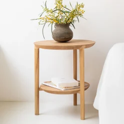 Ethnicraft Zwarte Bijzettafel|Ronde Bijzettafel|Ronde Bijzettafel Bok Eikenhout, 43cm