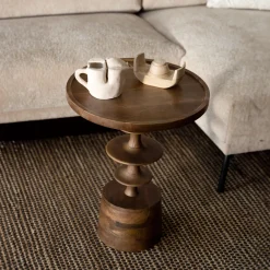 Dutchbone Ronde Bijzettafel|Ronde Bijzettafel Cath Mangohout, 46cm, kleur Walnoot