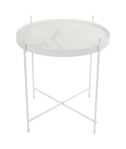 Zuiver Ronde Bijzettafel|Ronde Bijzettafel Cupid Marmerlook, 43cm Wit