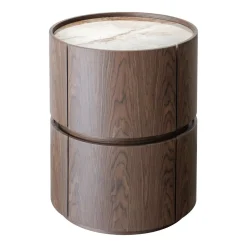 Richmond Interiors Ronde Bijzettafel|Ronde Bijzettafel Ellery Keramiek, Met 2 lades, 50cm Bruin