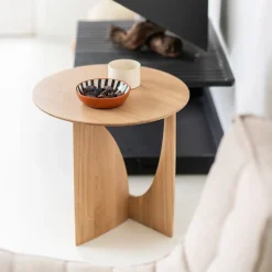 Ethnicraft Zwarte Bijzettafel|Ronde Bijzettafel|Ronde Bijzettafel Geometric Gevernist Hout, 51cm