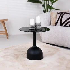Sohome Zwarte Bijzettafel|Ronde Bijzettafel|Ronde Bijzettafel Indira Glas en staal, 55cm