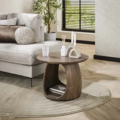 LifestyleFurn Ronde Bijzettafel|Ronde Bijzettafel Jabril Acaciahout Massief acacia glaze brown