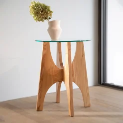 Zuiver Ronde Bijzettafel|Ronde Bijzettafel Kobe Essenhout en glas, 45cm