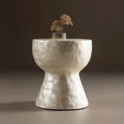 Nohr Ronde Bijzettafel|Ronde Bijzettafel Leeann Capiz, 40cm Beige