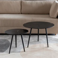 ZILT Zwarte Bijzettafel|Bijzettafels Set|Ronde Bijzettafel Lianne Set van 2 stuks