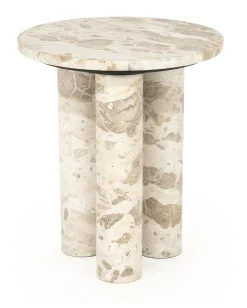 By-Boo Ronde Bijzettafel|Ronde Bijzettafel Marmo Marmer, 40cm Beige