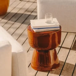 Kave Home Ronde Bijzettafel|Ronde Bijzettafel Mesquida Keramiek, 36cm, kleur Terracotta Bruin