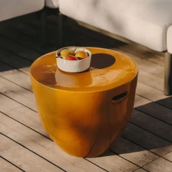 Kave Home Loungetafels & Bijzettafels|Ronde Bijzettafel|Ronde Bijzettafel Mesquida Cement, 46cm, kleur Mosterdgeel