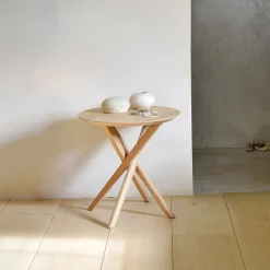 Ethnicraft Ronde Bijzettafel|Ronde Bijzettafel Mikado Geolied Eikenhout, 50cm, kleur Naturel