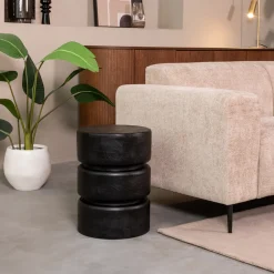 LABEL51 Zwarte Bijzettafel|Ronde Bijzettafel|Ronde Bijzettafel Milly Mangohout, 35cm, kleur Zwart