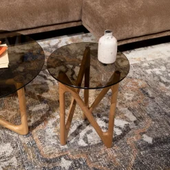 Dutchbone Ronde Bijzettafel|Ronde Bijzettafel Naia Eikenhout en glas, 40cm