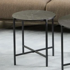 Bendt Zwarte Bijzettafel|Ronde Bijzettafel|Ronde Bijzettafel Natally Marmerlook, 40cm Zwart