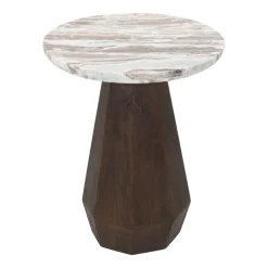 Richmond Interiors Ronde Bijzettafel|Ronde Bijzettafel Oberoy Marmer en mangohout, 45cm Bruin