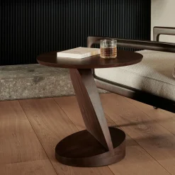 Ethnicraft Zwarte Bijzettafel|Ronde Bijzettafel|Ronde Bijzettafel Oblic Gevernist Teakhout, 52cm