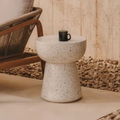 Kave Home Loungetafels & Bijzettafels|Ronde Bijzettafel|Ronde Bijzettafel Pada Terrazzo, 40cm, kleur Wit