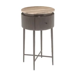 Richmond Interiors Ronde Bijzettafel|Ronde Bijzettafel Russo Travertin en brass, 40cm Bruin