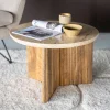Eleonora Ronde Bijzettafel|Ronde Bijzettafel Sara Mangohout en travertin, 60cm
