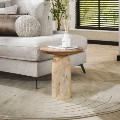 LifestyleFurn Ronde Bijzettafel|Ronde Bijzettafel Shavonna Acaciahout, 40cm Massief acacia naturel