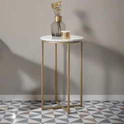 Kave Home Ronde Bijzettafel|Ronde Bijzettafel Sheffield marmer / goud, Ø43cm Wit