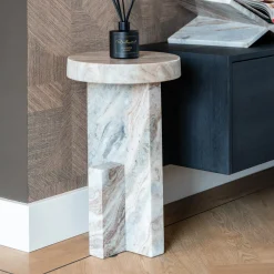 Richmond Interiors Ronde Bijzettafel|Ronde Bijzettafel Sion Marmer, 30cm Bruin