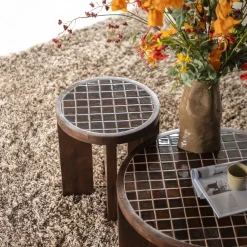 By-Boo Ronde Bijzettafel|Ronde Bijzettafel TiledUp Keramiek en mangohout, 40cm Bruin