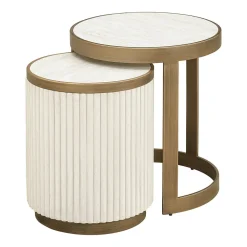 Richmond Interiors Bijzettafels Set|Ronde Bijzettafel|Ronde Bijzettafel Tivoli Stof en keramiek, Set van 2 stuks Wit