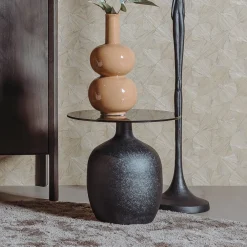 Tower Living Zwarte Bijzettafel|Ronde Bijzettafel|Ronde Bijzettafel Vigo Glas, 45cm