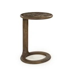 Eleonora Ronde Bijzettafel|Ronde Bijzettafel Vito Marmer en Mangohout, 43 x 37cm