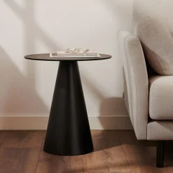 Kave Home Zwarte Bijzettafel|Ronde Bijzettafel|Ronde Bijzettafel Wilshire Gehard glas, 50cm