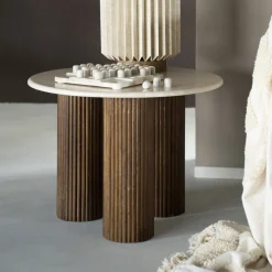 Eleonora Ronde Bijzettafel|Ronde Bijzettafel Xavi Marmer en mangohout, 60cm