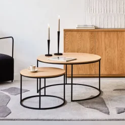 Kave Home Bijzettafels Set|Ronde Bijzettafel|Ronde Bijzettafel Yoana Eikenhout, Set van 2 stuks