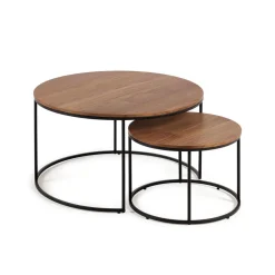 Kave Home Bijzettafels Set|Ronde Bijzettafel|Ronde Bijzettafel Yoana Eikenhout, Set van 2 stuks