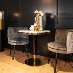 Richmond Interiors Bistrotafels|Ronde Bistrotafel Osteria Faux Marmer en Staal, Ø80cm Goud