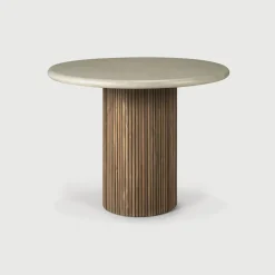 Ethnicraft Eettafels Voor In Je Tuin|Bistrotafels|Ronde Bistrotafel Roller Max Beton en teakhout, 90cm Lichtgrijs