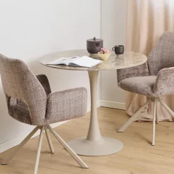 Bendt Ronde Eettafel|Ronde Bistrotafel Tempest Keramiek met marmerlook, 90cm, kleur /Grijs Bruin