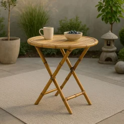 Nohr Eettafels Voor In Je Tuin|Ronde Bistrotafel Zev Bamboe, 80cm Wit