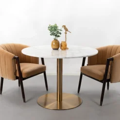 Sohome Bistrotafels|Marmeren Eettafel|Ronde Bistrotafel/Eettafel Naima kleur Marmer/Brass Wit