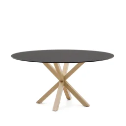 Kave Home Ronde Eettafel|Ronde Eettafel Argo Glas en houtlook, kleur Zwart