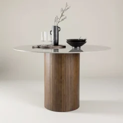 Nohr Marmeren Eettafel|Ronde Eettafel|Ronde Eettafel Audrin Glas met marmerlook, 120cm