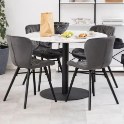 Bendt Marmeren Eettafel|Ronde Eettafel|Ronde Eettafel Clement Wit marmer, Ø105cm Wit/Zwart