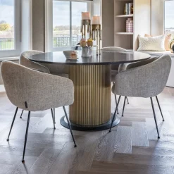 Richmond Interiors Marmeren Eettafel|Ronde Eettafel|Ronde Eettafel Ironville Marmer en Acaciahout, Ø140cm