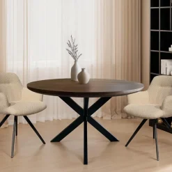 Livingfurn Ronde Eettafel|Ronde Eettafel Jesper Mangohout, kleur Donker Bruin