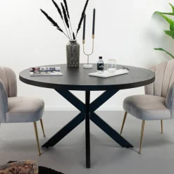 Livingfurn Ronde Eettafel|Ronde Eettafel Kala Mangohout, kleur Zwart