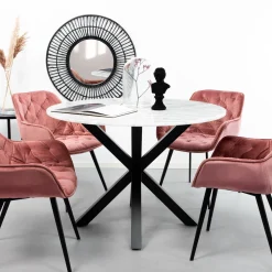 Sohome Marmeren Eettafel|Ronde Eettafel|Ronde Eettafel Lille 110cm, kleur Wit Marmer Wit Marmerlook