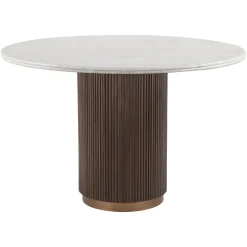 Richmond Interiors Marmeren Eettafel|Ronde Eettafel|Ronde Eettafel Mayfield Marmer en mangohout Bruin