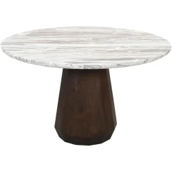 Richmond Interiors Marmeren Eettafel|Ronde Eettafel|Ronde Eettafel Oberoy Marmer en mangohout, 130cm Bruin